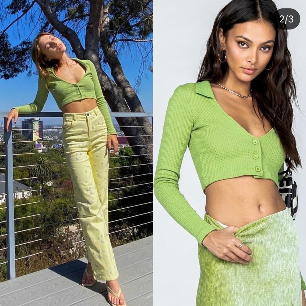 Princess Polly Long Sleeve Green Crop Top